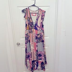 Anthropologie Patchwork Ruffle Midi Dress Size 14